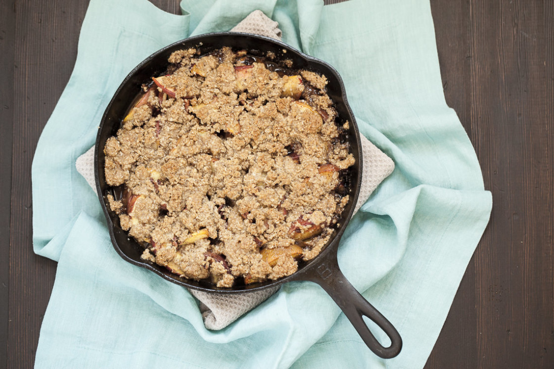 IronSkillet Peach Crisp (from Bon Appétit) Laughter and Lemonade
