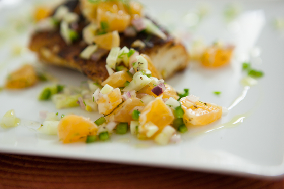 Wintertime Clementine Salsa over Blackened Cod