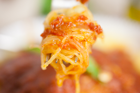 Nana's Italian Sauce - Fork Close Up