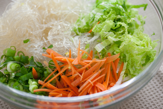 kelp noodles, napa cabbage, carrot, green onion