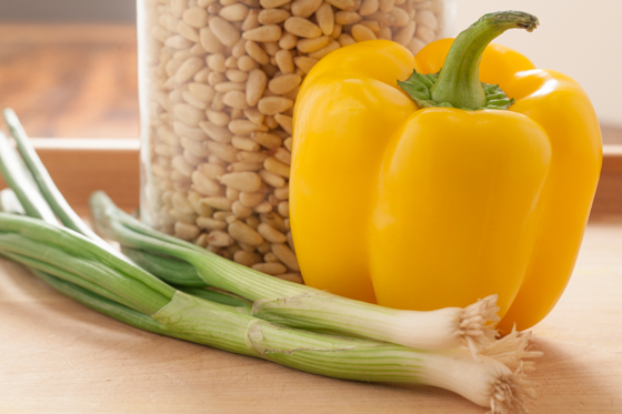 Pine Nuts, Scallion, Yellow Pepper