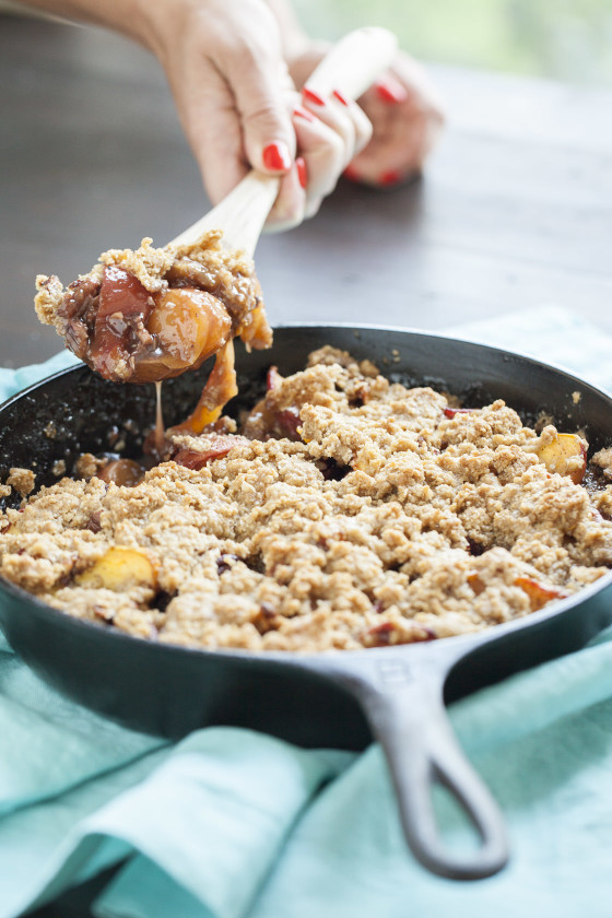 Iron-Skillet Peach Crisp (from Bon Appetit) | LaughterandLemonade.com