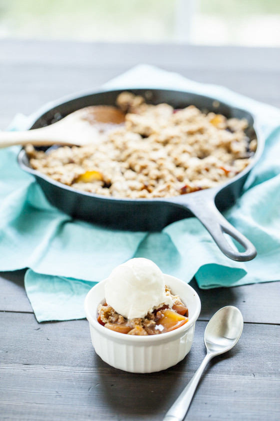 Iron-Skillet Peach Crisp (from Bon Appetit) | LaughterandLemonade.com