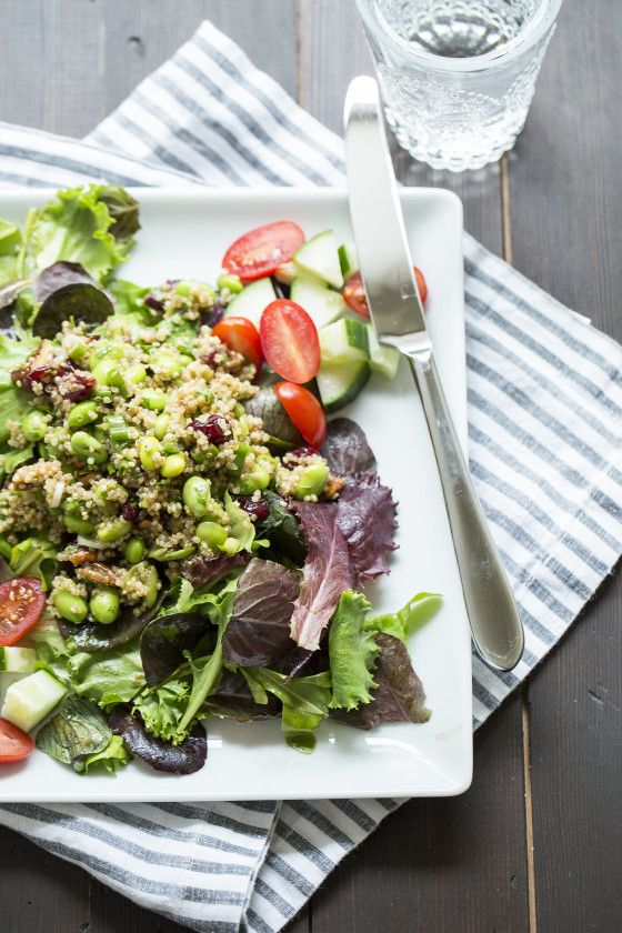 Intern Quinoa Salad with Pan Seared Salmon and Balsamic Greens | LaughterandLemonade.com