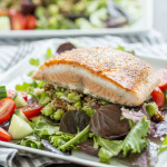 Intern Quinoa Salad with Pan Seared Salmon and Balsamic Greens