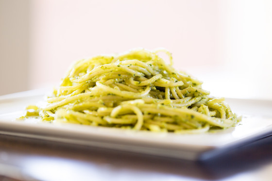 Creamy Avocado Basil Sauced Spaghetti | LaughterandLemonade.com