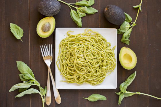 Creamy Avocado Basil Sauced Spaghetti | LaughterandLemonade.com