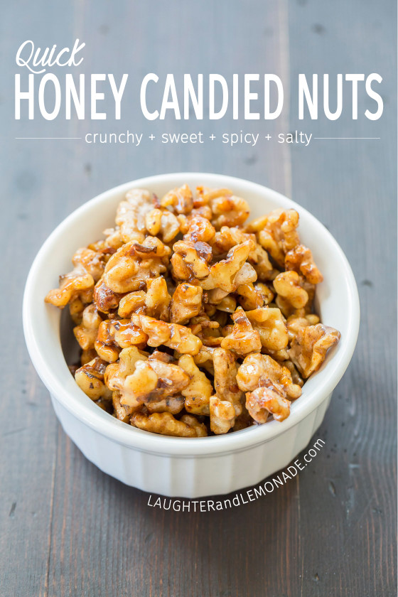 Quick Honey Candied Nuts | LaughterandLemonade.com