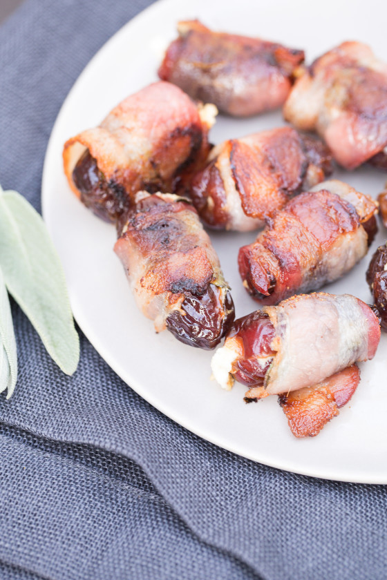 Bacon Wrapped Dates with Goat Cheese and Sage | LaughterandLemonade.com