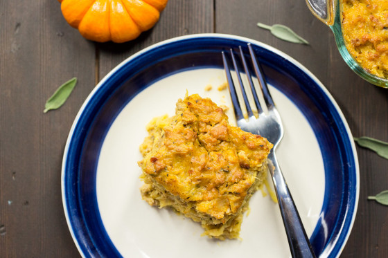 Pumpkin Sage Spaghetti Squash Casserole | LaughterandLemonade.com