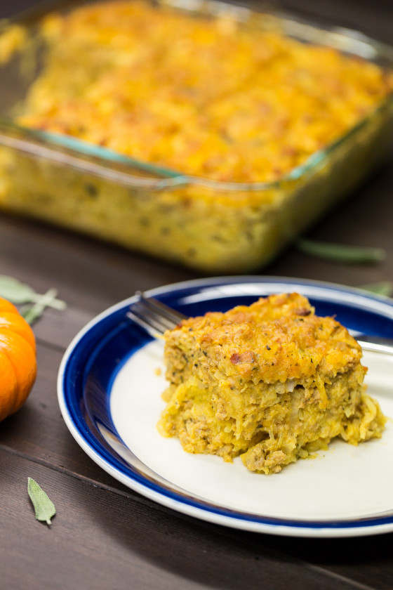 Pumpkin Sage Spaghetti Squash Casserole | LaughterandLemonade.com